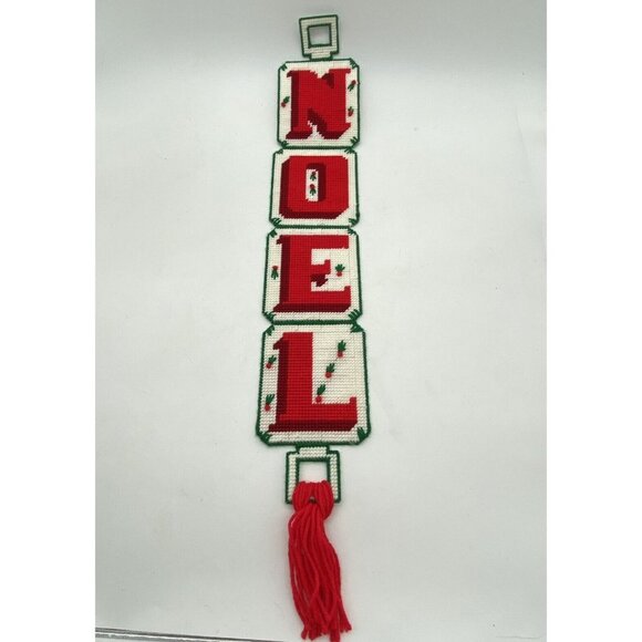 Vtg Christmas Needlework Wall Hanging‎ Noel Plastic Canvas Handmade Farmhouse - Picture 1 of 14